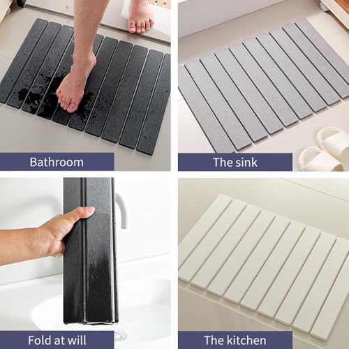 Diatomaceous Earth Bath Mat, Foldable Stone Bath Mat, 23.6 x 15.5 Inch Absorbent, Quick Drying, Diatomaceous Earth Stone Mats for Bathroom, Easy Store, Easy Clean - color: Grey 2pck