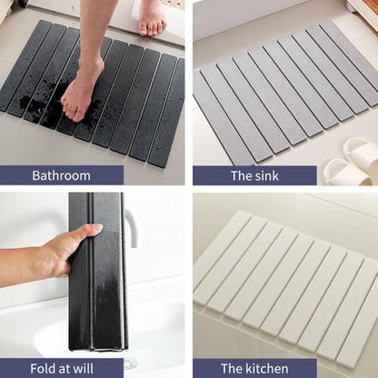 Diatomaceous Earth Bath Mat, Foldable Stone Bath Mat, 23.6 x 15.5 Inch Absorbent, Quick Drying, Diatomaceous Earth Stone Mats for Bathroom, Easy Store, Easy Clean - color: Grey 2pck