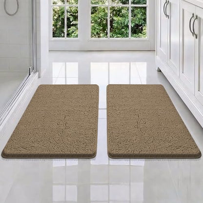 Bcoimo Bath Rugs Mat Set,2 Piece Non Slip Chenille Latte Bathroom Mat Sets | Extra Soft Bathroom Rug set;Non Slip with Rubber Backing Microfiber Mat;High Absorbent And Quick Drying mats;Machine Washable - color: Latte, size: 30×20 Plus 30×20