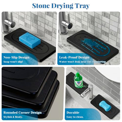 Water Absorbing Stone Trays for Bathroom Sink Kitchen Counter, Quick Dry Dish Soap Dispenser Sponge Holder for Hand Soaps Plants Toiletries, Stain Resistance Countertop Fast Drying Counter Trays - color: Dark Gray