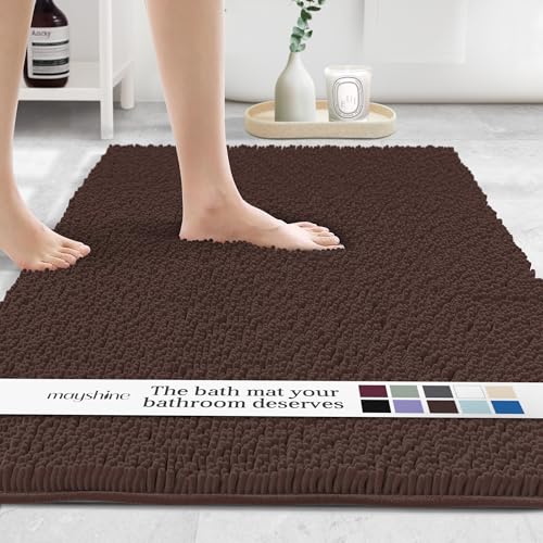 MAYSHINE Plush Shaggy Chenille Bath Mat | Extra Soft, Super Absorbent, Non-Slip Bathroom Rug | Fluffy Microfiber, Area Rug Sets for Bathroom Floor, Kitchen, Living Room | 59"x31" | Brown - color: Brown, size: 59"x31" Rectangular