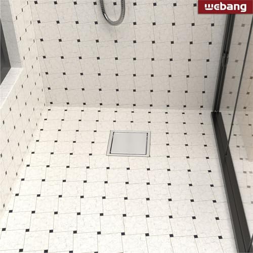 6 Inch Square Shower Drain Brushed Floor Drain with Flange Reversible 2-in-1 Cover Tile Insert Grate Removable SUS304 Stainless Steel CUPC Certified Brushed - color: Brushed, size: 6 Inch