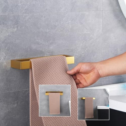 GERZWY Bathroom Accessory 3-Piece Set SUS 304 Stainless Steel Toilet Paper Holder Towel Ring Towel Hooks Wall Mount Gold Finished HG1708-3BE - color: Gold