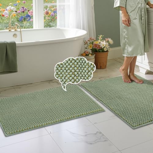 BSICPRO Bathroom Rugs Set 2 Piece, Thick Soft Multi-Color Chenille Absorbent Bath Mats, Non Slip Washable Bath Rugs, Shower Mat for Bathroom Decor (Sage and Mustard Green, 24" x 36" Plus 20" x 32") - color: Sage and Mustard Green, size: 24" x 36" Plus 20"