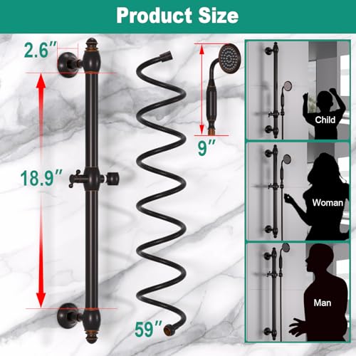 Brass Shower Slide Bar with Handheld Shower Head, Adjustable Height Wall-mounted Retro Hand Shower Head Holder with 59 inch Hose for Bathroom, Oil Rubbed Bronze - color: Oil Rubbed Bronze