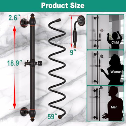 Brass Shower Slide Bar with Handheld Shower Head, Adjustable Height Wall-mounted Retro Hand Shower Head Holder with 59 inch Hose for Bathroom, Oil Rubbed Bronze - color: Oil Rubbed Bronze