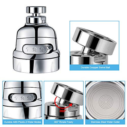 Faucet Sprayer Attachment, Rotate Swivel Water Saving Tap Aerator, Kitchen Faucet Head Replacement, 3 Mode Adjustable Faucet Extender for Kitchen, Bathroom