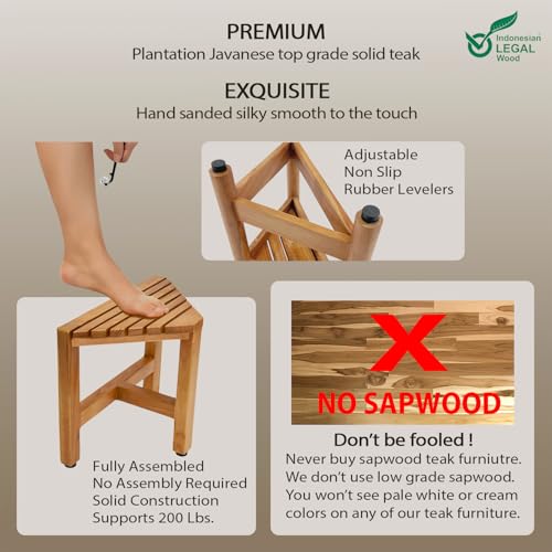 Asta Zini Solid Teak Shower/Bath/Spa Corner Foot Stool, Side Table, Fully Assembled, TB-014