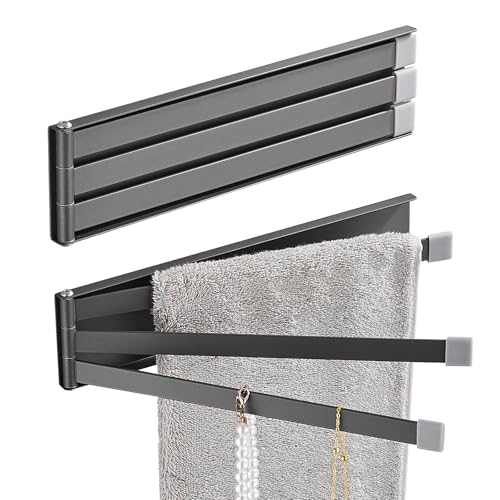 Swivel Towel Rack Thicken Metal 3-Arm Towel Bar Space Saving Wall Mounted Towel Holder with Rustproof Swing Out Towel Hanger for Bathroom Kitchen Matte Black - color: Matte Black-9.4 Inch