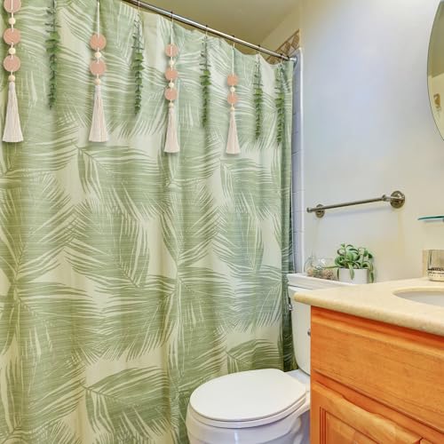 Set of 12 Boho Eucalyptus Shower Curtain Hooks Rings Rustic Farmhouse Decor Rustproof Metal Decorative Hanger Set for Home Bathroom Bedroom Baby Room Curtain Decor - style: Woodchip