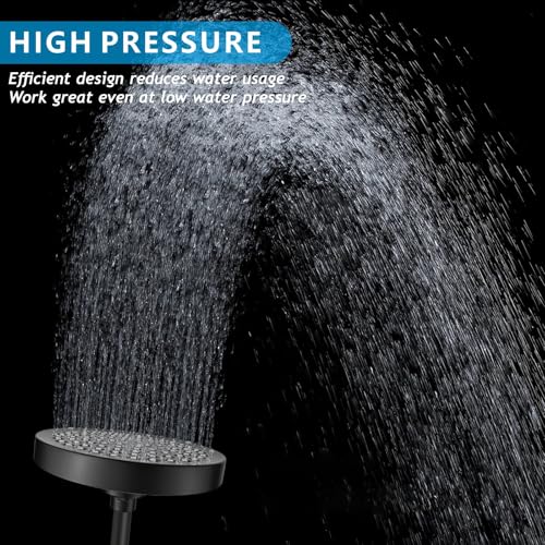 High Pressure Rain Shower Head with 11'' Extension Arm - High Flow Rainfall Showerhead - Luxury Modern Look - Pressure Boosting (Round, Matte Black) - color: Matte Black, style: 6" Round
