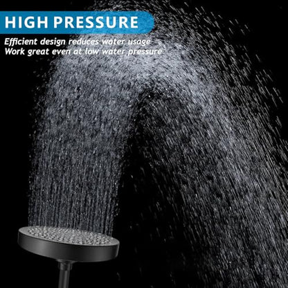 High Pressure Rain Shower Head with 11'' Extension Arm - High Flow Rainfall Showerhead - Luxury Modern Look - Pressure Boosting (Round, Matte Black) - color: Matte Black, style: 6" Round