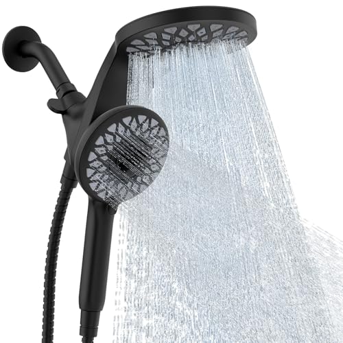 High Pressure Rain Shower Head with Handheld Spray Combo | Detachable Dual Shower Head with 10 Sprays Modes - Upgrade Knob Spray Mode Selector and Magnetic Guidance Docking System - color: Matte Black