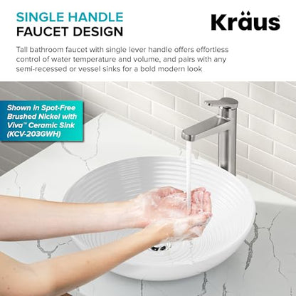 KRAUS Indy Bathroom Faucet for Vessel Sink in Chrome with Single Handle, Pop Up Drain and Supply Lines, KVF-1410CH - color: Chrome, style: Vessel