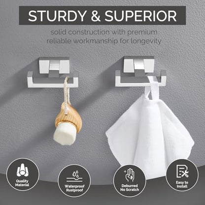 Angle Simple Double Towel Hooks Polished Chrome, Coat Robe Holder, 2 Pack | SUS304 Stainless Steel Hand Towel Hooks for Bathroom Kitchen RV, Screw Wall Mount - color: Polished Chrome, size: 2 Pack