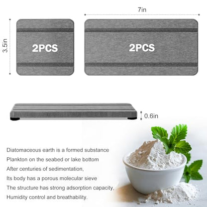 4PCS Stone Drying Trays for Bathroom Sink and Kitchen Counter - Water Absorbing Stone Tray with Diatomaceous Earth, Soap Dish and Coaster - color: Gray 2stripes