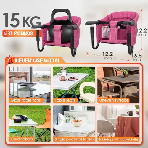 Hook On High Chair - Portable & Foldable for Babies 6-36 Months, Family & Travel Use with Carry Bag(Rose Red) - color: Rose Red