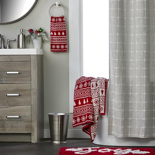 SKL Home Christmas/Winter Fair Isle Bath Towel, 100% Cotton Jacquard, Red | 500 GSM. Soft & absorbent terry with reversible pattern. Great for holiday gifting. - color: Fair Isle, style: Bath Towel