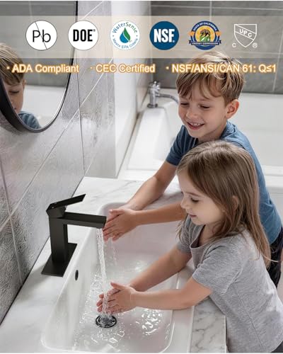 Matte Black Bathroom Faucet Single Hole with Pop-Up Bathroom Drain Single Handle Bathroom Sink Faucet w/Deck Plate(1 or 3 Hole) for Vanity Sinks, RV, Farmhouse - color: Matte Black