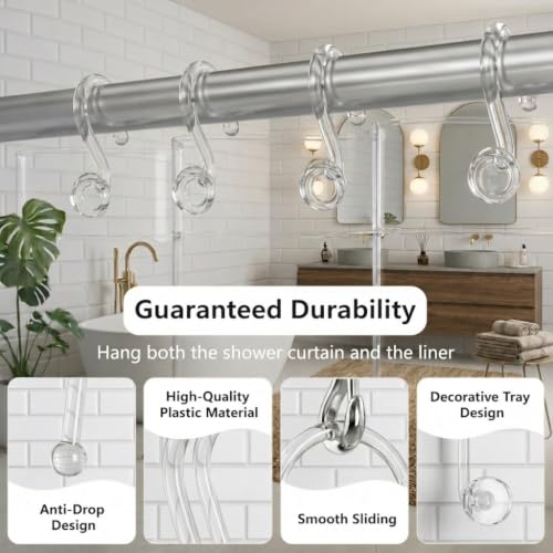 Bathway Plastic Shower Curtain Hooks, 12 Pcs, Clear, Decorative Hooks | Waterproof, Rust-Proof, Sturdy, Wear-Resistant, Drop-Proof, Multifunctional, Easy to Install, Classic and Attractive - color: Clear
