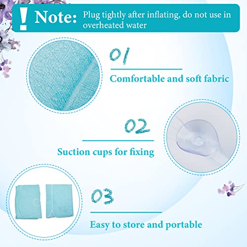 Jetec 2 Pcs Inflatable Bath Pillow with Suction Cup Terry Cloth Covered Bath Pillow Shell Shape Bathtub Spa Pillows Comfortable Soft Cushion Neck Support Fits All Pool Bathroom Home Spa Hot Tub(Blue)