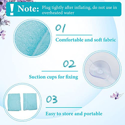 Jetec 2 Pcs Inflatable Bath Pillow with Suction Cup Terry Cloth Covered Bath Pillow Shell Shape Bathtub Spa Pillows Comfortable Soft Cushion Neck Support Fits All Pool Bathroom Home Spa Hot Tub(Blue)