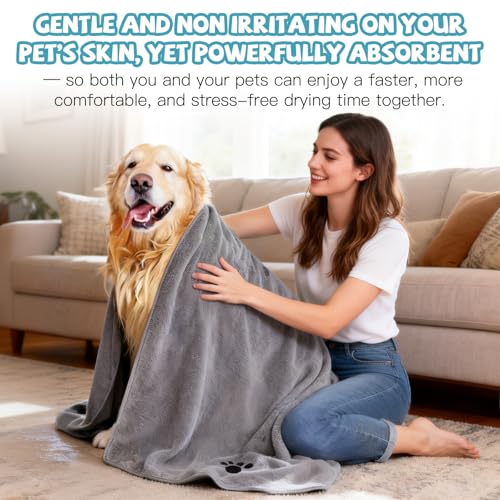 Puomue Microfiber Dog Towels for Drying Dogs, Super Absorbent and Soft Pet Grooming Towel, 40 Inch X 23.6 Inch, Perfect Dog Shower & Bath Supplies for Large, Medium or Small Dogs, Grey - size: 40 Inch X 23.6 Inch - 1 Pack