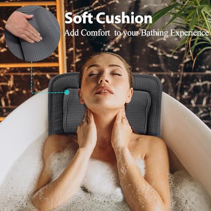 AEROiVi Full Body Bath Pillow Adjustable Lumbar Pillow 14 Suction Cups Gray | Relaxing Soft Bathtub Cushion with laundry bag 3D Air Mesh Fit Any Tub Bathroom Accessories Washable Quick-Dry - size: 50 inch gray