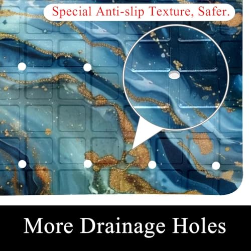 Shower Mat Non-Slip Bathtub Mats with Suction Cups and Drain Holes, Blue Marble Texture Design, Easy to Clean for Bathroom, 26.8x15.1In - color: Multi 1