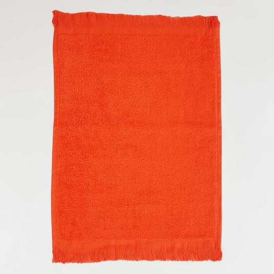 Set of 12 Premium Fringed Velour Fingertip Towels (Orange) - Pack of 1 Dozen | 11" x 18" Inches | 100% Cotton | Soft Velour Finish with Classic Fringe | Decorative Guest Towels for Bathroom, Spa - color: Orange