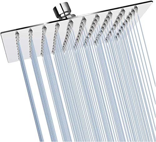 Square 6 Inch Stainless Steel Shower Head High Pressure Rainall Shower Head Chrome Ultra Thin Design-Best Pressure Boosting with Silicone Nozzle Easy to Install - color: Chrome, size: Square
