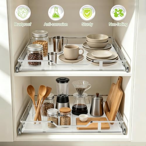 Pull Out Cabinet Organizer 20" W X 21" D, Chrome | Pull Out Drawers for Cabinets, Slide Out Drawers for Kitchen Cabinet Organizer, Cabinet Drawers Slide Out