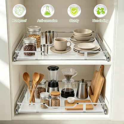 Pull Out Cabinet Organizer 20" W X 21" D, Chrome | Pull Out Drawers for Cabinets, Slide Out Drawers for Kitchen Cabinet Organizer, Cabinet Drawers Slide Out