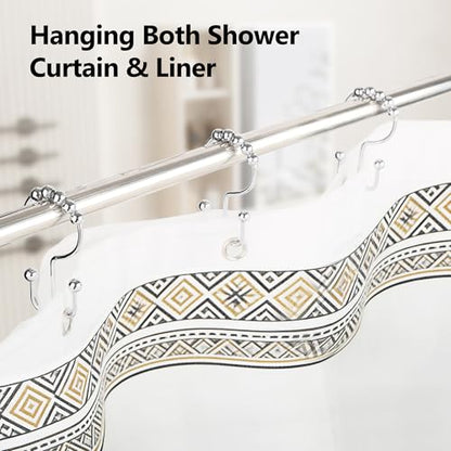 Resze 12PCS Shower Curtain Hooks, Metal Double Shower Curtain Rings, Chrome | Glide Roller Shower Hooks, Rust-Resistant Anti-Drop Shower Rings, Smooth Sliding Hooks for Bathroom Shower Rods Curtains - color: Chrome