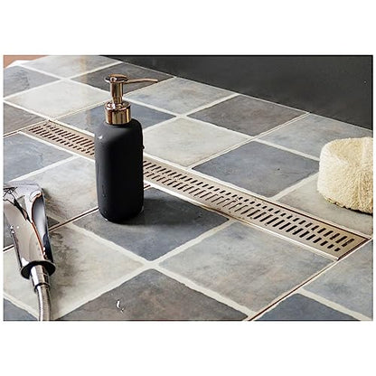 Neodrain 24" Linear Shower Drain with Removable Wave Pattern Grate,Brushed | Professional Brushed 304 Stainless Steel Rectangle Shower Floor Drain Manufacturer,with Leveling Feet, Hair Strainer - size: 24 IN