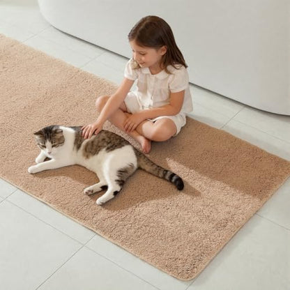 TYUU Bathroom Runner Rug, Ultra Soft Long Bath Mat Machine Washable Super Absorbent Quick Dry Bathroom Runner Rugs 24 x 60 Non Slip, Beige 24" x 60" - color: Beige, size: 24" x 60"