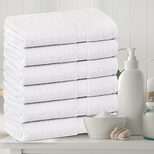 Towel and Linen Mart 100% Cotton White 6 Pack Medium Bath Towel Set, Quick Dry, Super Absorbent, Light Weight, Soft Feel, Premium Towels for Hotel, Spa and Bathroom (24 X 48 6 Pack White) - color: White