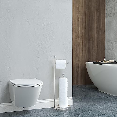 KASUNTO Toilet Paper Holder for Bathroom, Heavy Weighted Metal Free Standing Toilet Paper Holder Stand with Crystal Ball, Toilet Paper Roll Stand for Bathroom Accessories - color: C- Brushed Nickel