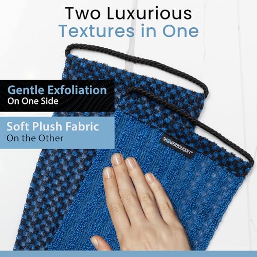 SHOWER BOUQUET Japanese-Exfoliating-Washcloth 2-Pack Charcoal & Silver Ion | Exfoliating Towel & Handles | 2-Sided Gentle Exfoliation & Deep Cleansing | Back & Body Wash Cloths for Shower | Blue + Green - color: Charcoal Blue + Charcoal Green, size: 1 Cou