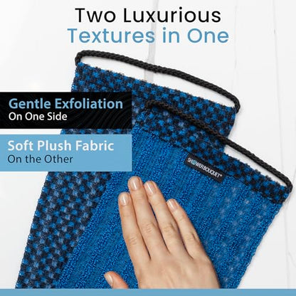 SHOWER BOUQUET Japanese-Exfoliating-Washcloth 2-Pack Charcoal & Silver Ion | Exfoliating Towel & Handles | 2-Sided Gentle Exfoliation & Deep Cleansing | Back & Body Wash Cloths for Shower | Blue + Green - color: Charcoal Blue + Charcoal Green, size: 1 Cou