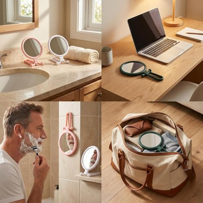Magnifying Handheld Mirror Double Sided, Travel Makeup Hand Mirrors with 1X 2X Magnification, Small Hand/Desk Vanity Mirror (3Pcs(White & Pink & Dark Green)) - color: 3pcs( White & Pink & Dark Green)