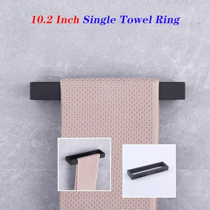 GERZWY Modern Black Towel Holder SUS304 Stainless Steel Towel Hanger Towel Ring for Bathroom Lavatory Wall Mount Contemporary Style HG1706-BK - color: Black