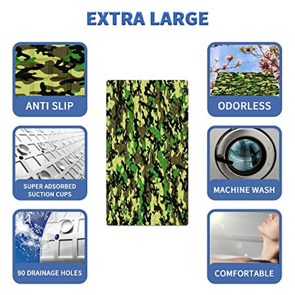 FCZ Bath Tub Mat Non Slip Shower Mat Military Green Camo Camouflage Army 26.8x15 inches Rectangular PVC Mat with Suction Cups Drain Holes Machine Washable - color: Military Green Camo Camouflage Army