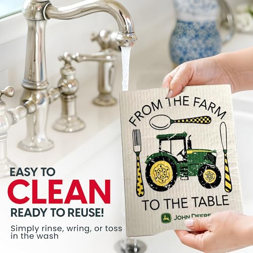 John Deere Farm to Table - Swedish Dishcloth Reusable Towel Set for Kitchen | Biodegradable Absorbent Cleaning Washcloths for Dishes, Household Surfaces | Washable, & Quick Drying | 2-Pack - color: Farm to Table