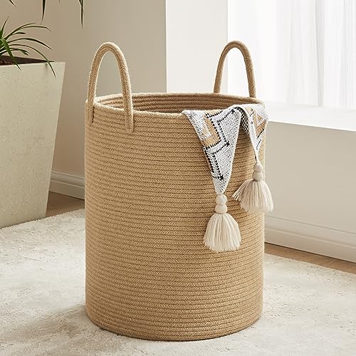 YOUDENOVA Cotton Laundry Hamper, 72L - Woven Collapsible Basket - Jute Brown | Woven Collapsible Laundry Basket, Clothes Hamper with Reinforced Handles in the Laundry Room, Bedroom, Bathroom - color: Jute Brown, size: 72L