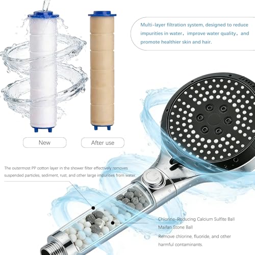 Filtered Shower Head with Handheld, High Pressure 6-Mode Water Softener for Hard Water, 12 Replacement Filters, 75" Anti-Burst Extra Long Hose & Adjustable Bracket for Healthier Skin and Hair