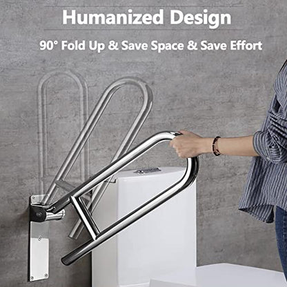 Flip-Up Bathroom Grab Bar 304 Stainless Steel Toilet Safety Handrails 23.6 Inch Foldable Handicap Grab Rail Shower Assist Support for Elderly Seniors Disabled Pregnant,Gloss - color: Gloss