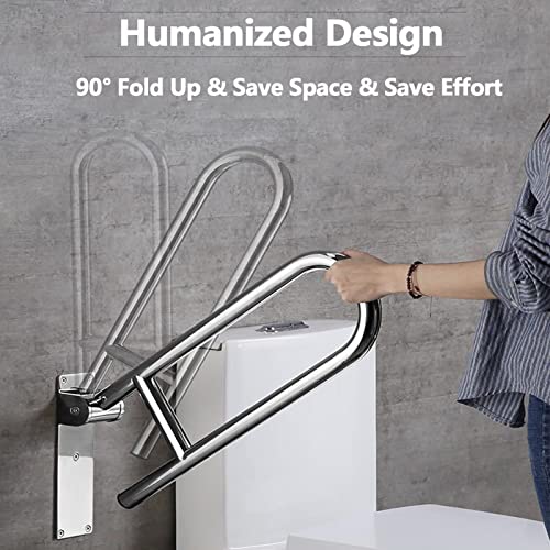 Flip-Up Bathroom Grab Bar 304 Stainless Steel Toilet Safety Handrails 23.6 Inch Foldable Handicap Grab Rail Shower Assist Support for Elderly Seniors Disabled Pregnant,Frosted - color: Frosted