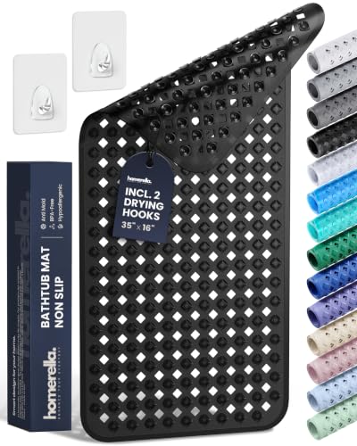 homerella Bathtub Mat Non Slip 35x16 Shower Mat Non Slip Anti Mold BPA Free | Mildew Resistant, Machine Washable, Extra Long Tub Mat, Shower Mats for Inside Shower, Bath Mat for Tub Non Slip EU Certified - color: Black, size: 35" x 16" (Rectangular)