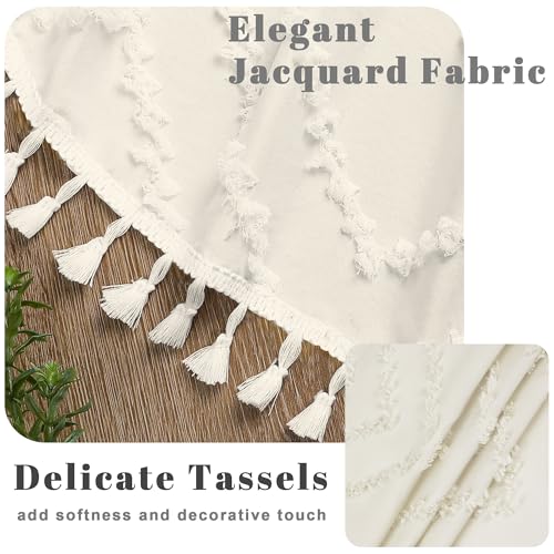 Small Boho Stall Shower Curtain, Beige Fabric Cloth Stall Shower Curtain 36 x 72 Half Size with Tassel Tufted Chevron Striped Textured Modern Farmhouse for Bathroom, Machine Washable - color: Beige, size: 36"W x 72"L (Pack of 1)